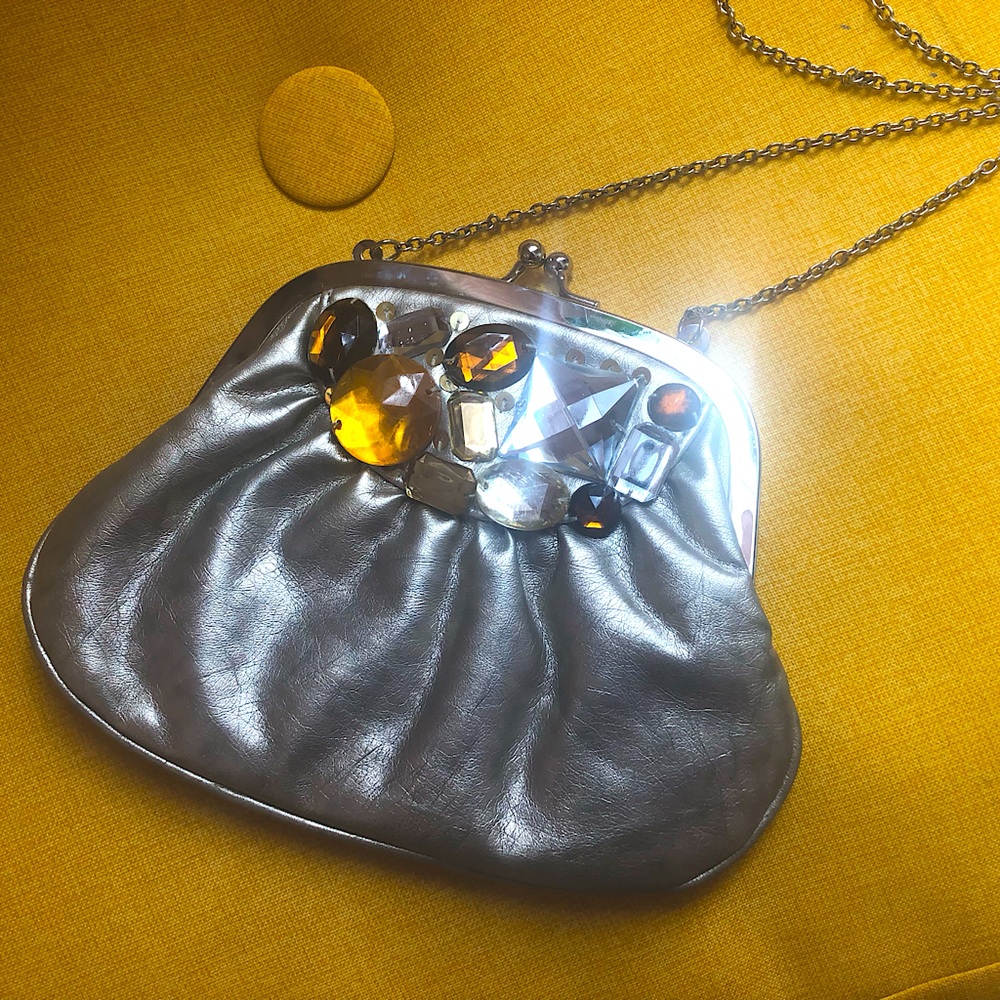 NWT Milano soirée purse.Silver with faux sparkling jewels in front. Metal chain.